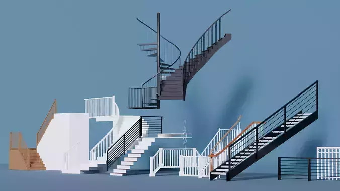 staircase collection 3d model blender interior design Low-poly 3D model