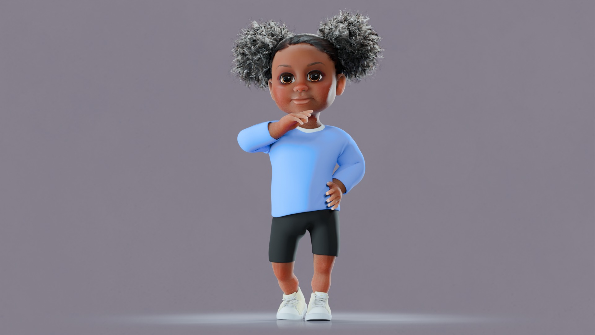 Afro Girl - Rigged cartoon character Low-poly 3D model_37