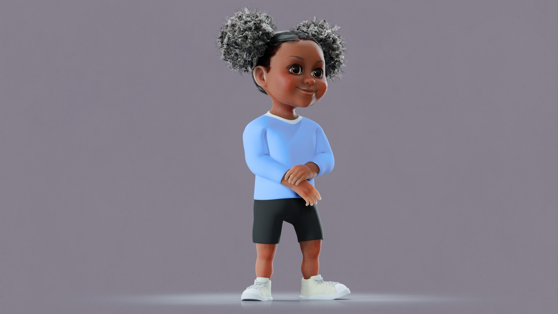 Afro Girl - Rigged cartoon character Low-poly 3D model_10