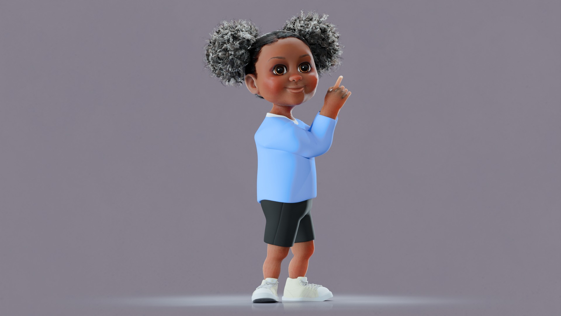 Afro Girl - Rigged cartoon character Low-poly 3D model_17