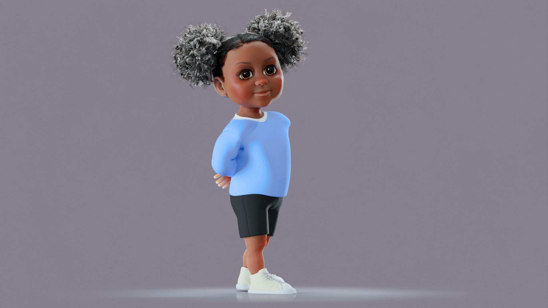 Afro Girl - Rigged cartoon character Low-poly 3D model_14