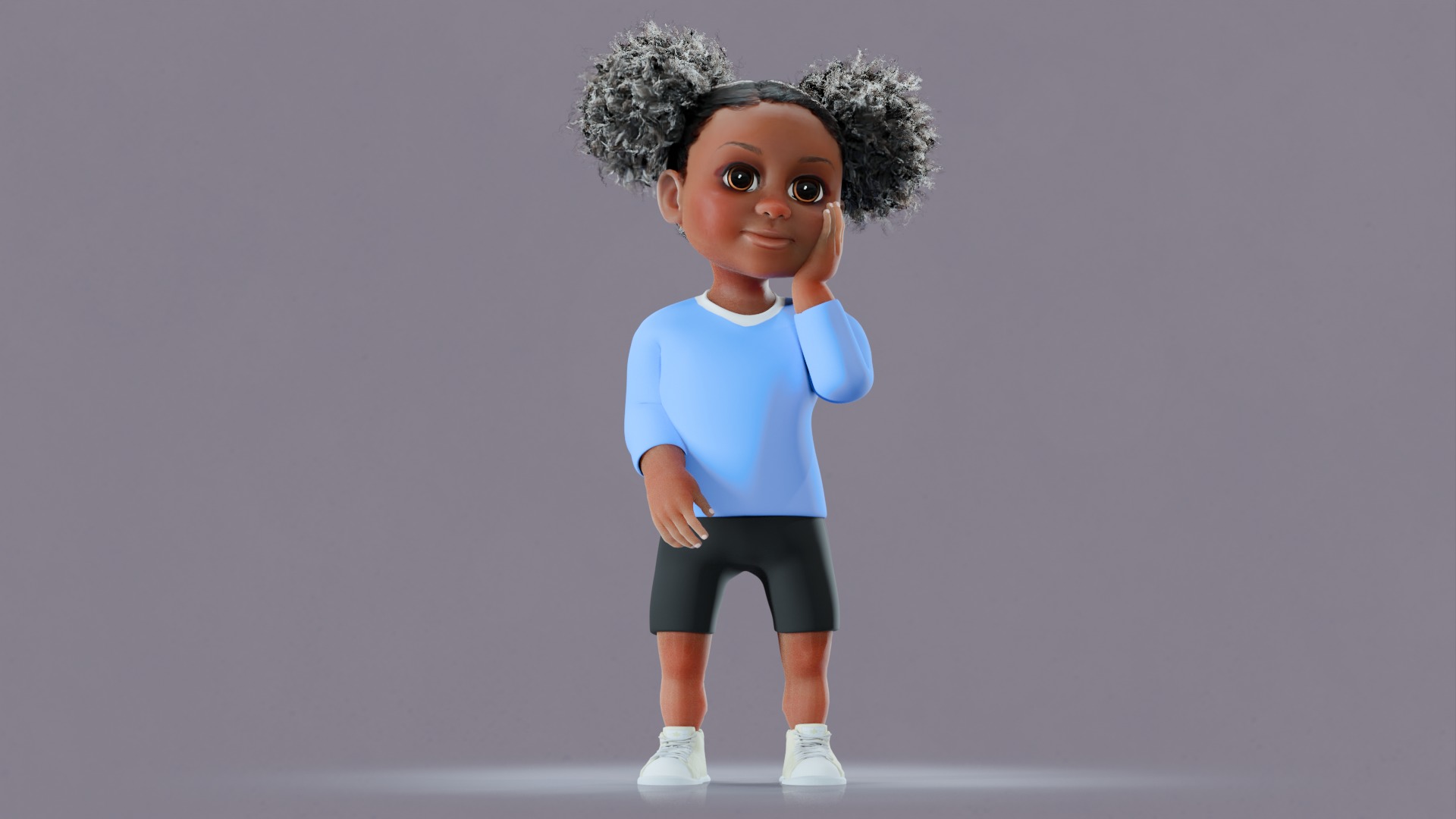 Afro Girl - Rigged cartoon character Low-poly 3D model_8
