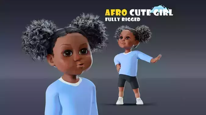 Afro Girl - Rigged cartoon character Low-poly 3D model