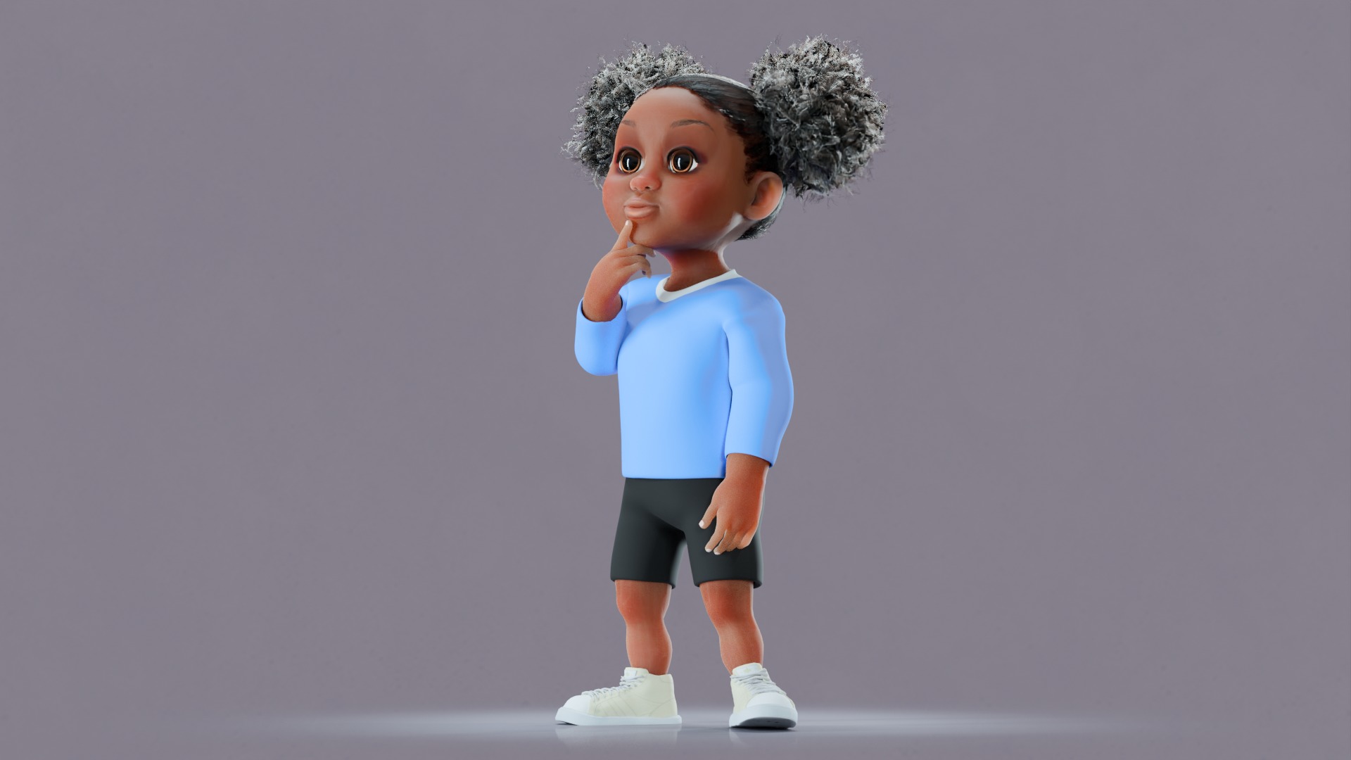 Afro Girl - Rigged cartoon character Low-poly 3D model_12