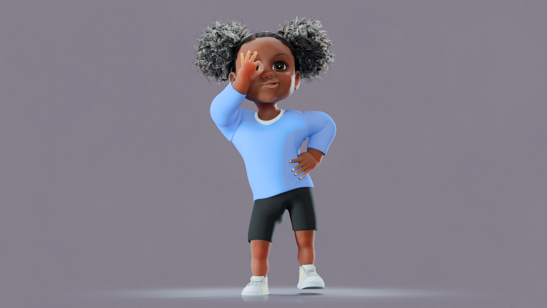 Afro Girl - Rigged cartoon character Low-poly 3D model_9