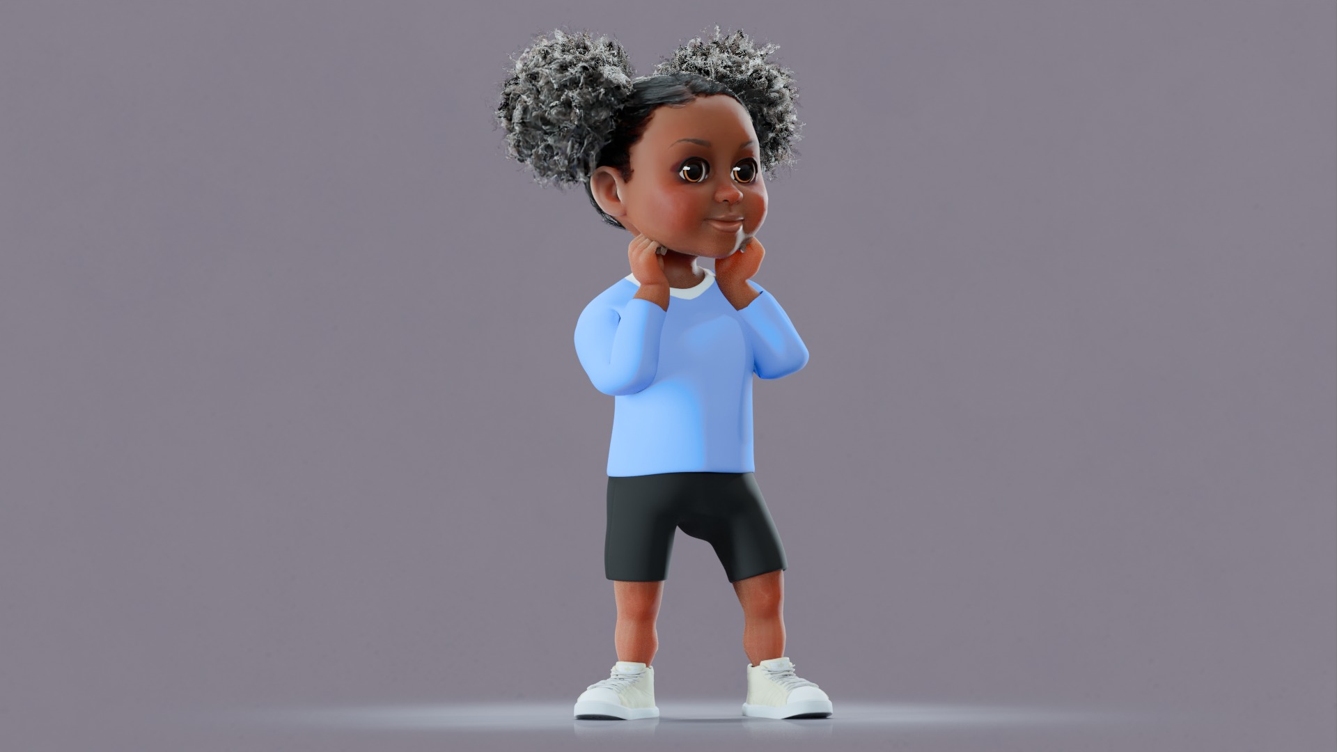 Afro Girl - Rigged cartoon character Low-poly 3D model_4