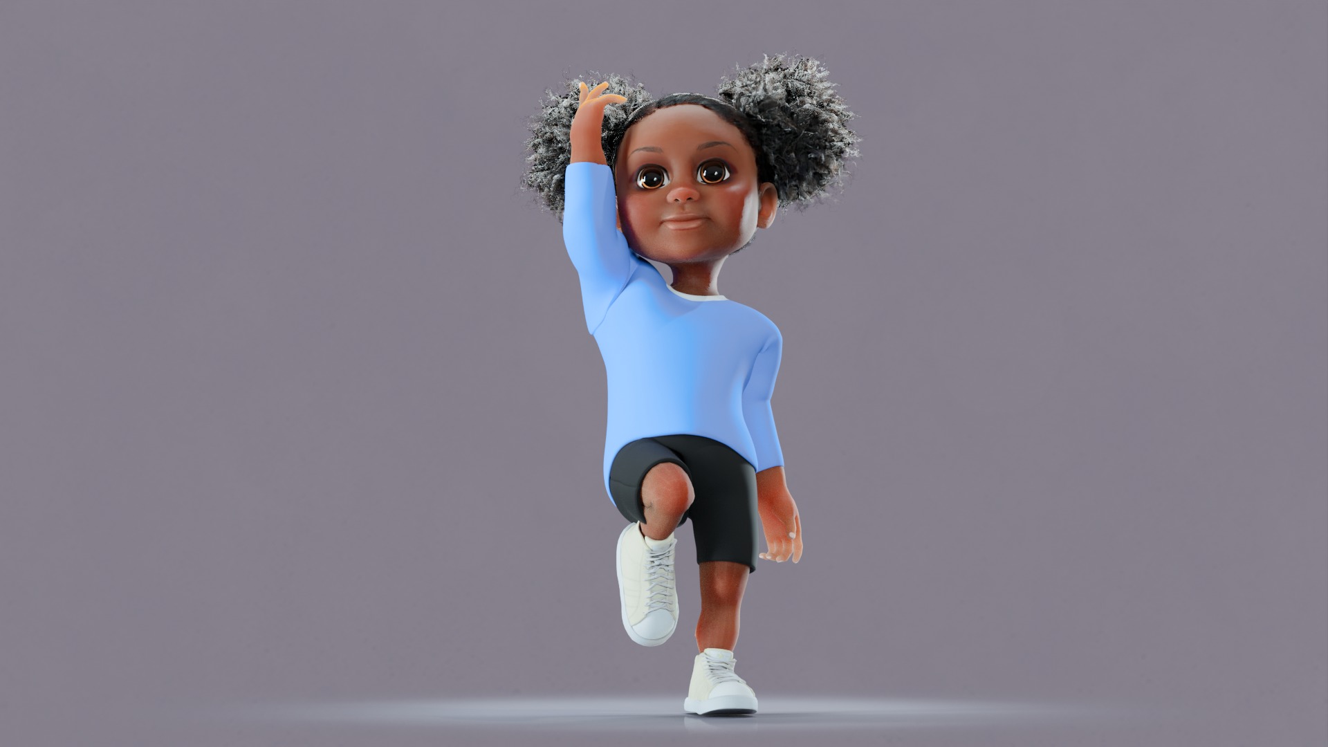 Afro Girl - Rigged cartoon character Low-poly 3D model_16