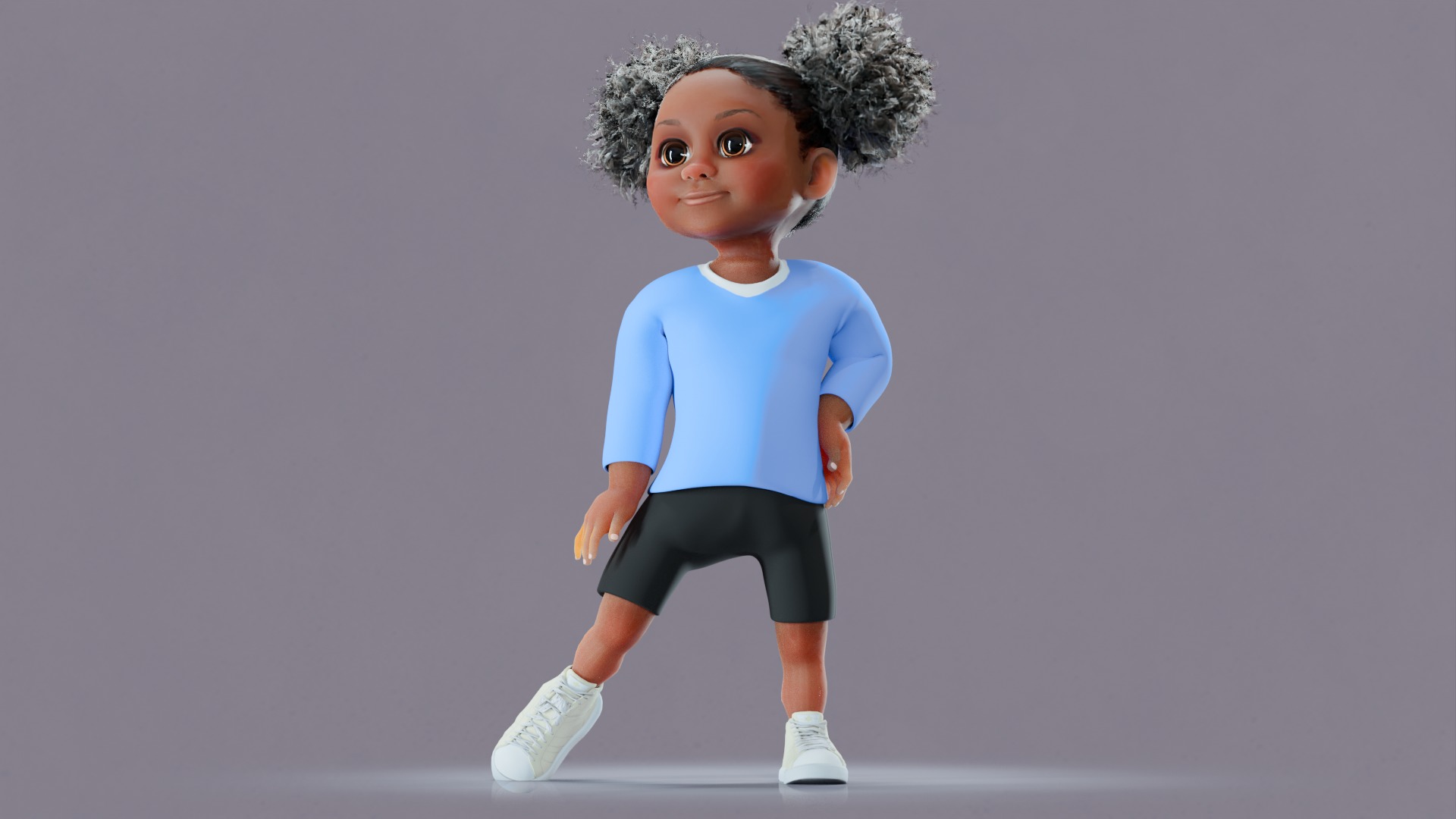 Afro Girl - Rigged cartoon character Low-poly 3D model_21