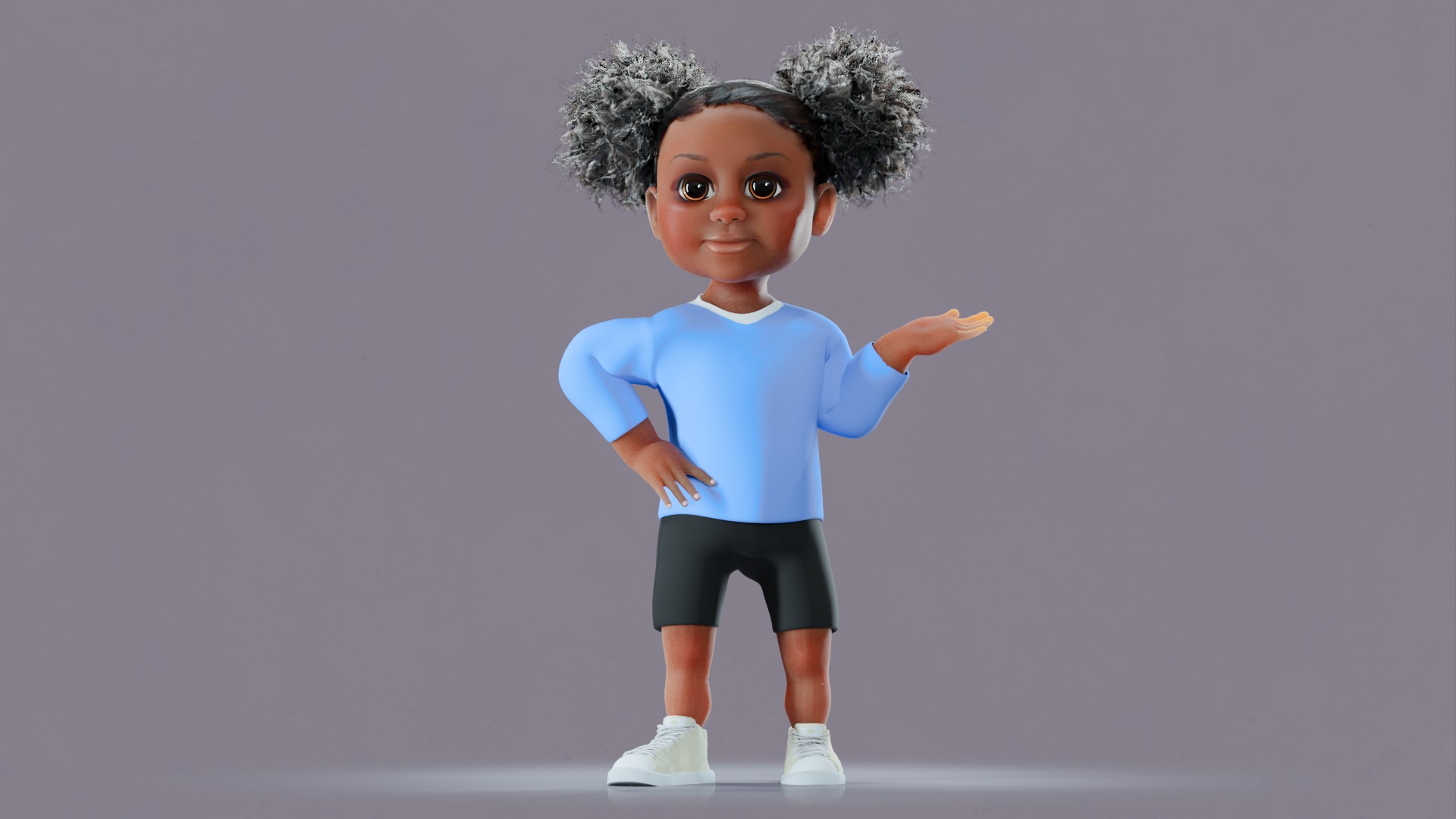 Afro Girl - Rigged cartoon character Low-poly 3D model_13