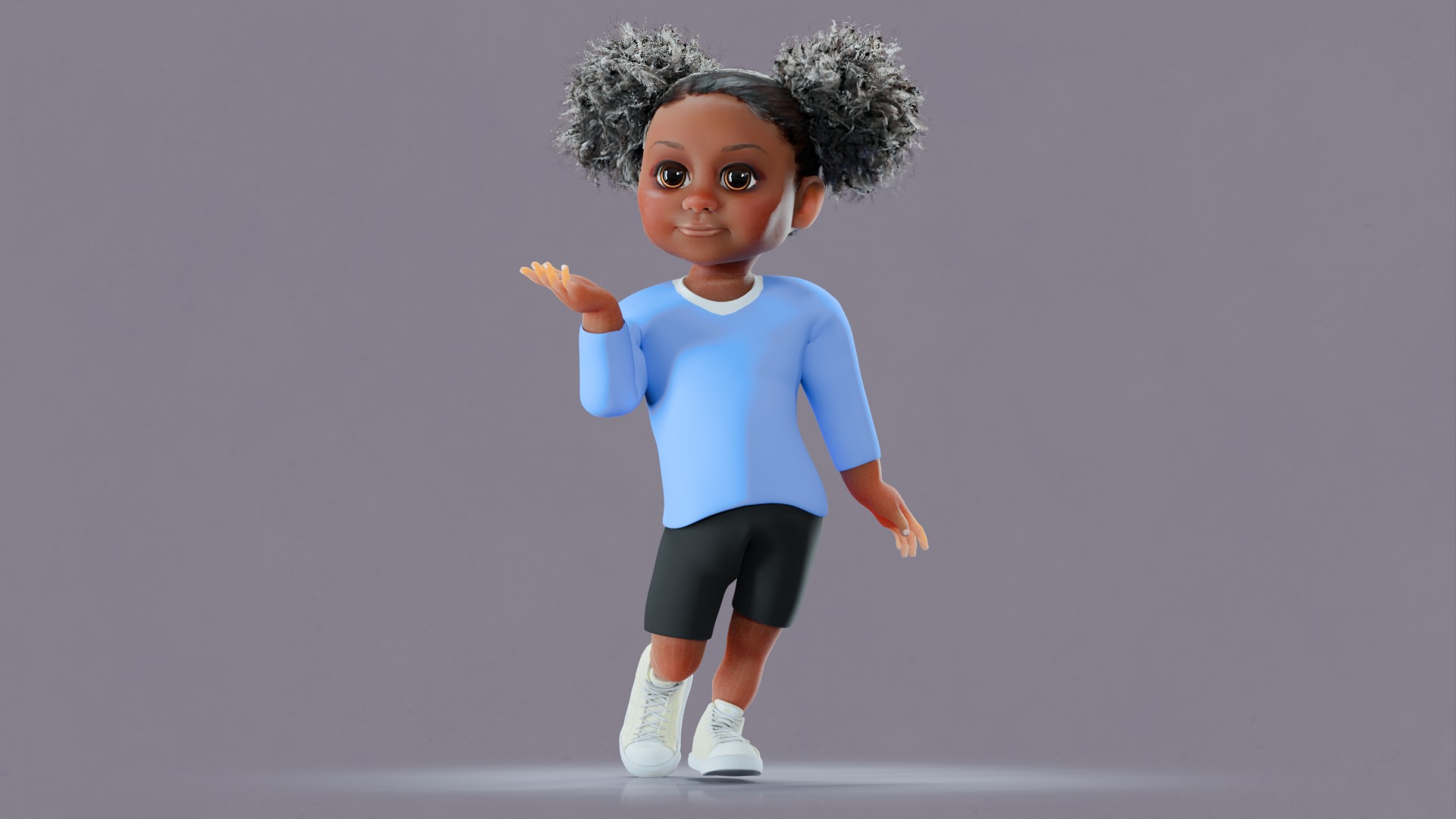 Afro Girl - Rigged cartoon character Low-poly 3D model_36