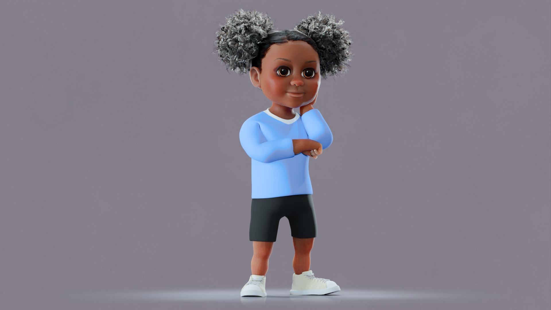 Afro Girl - Rigged cartoon character Low-poly 3D model_11