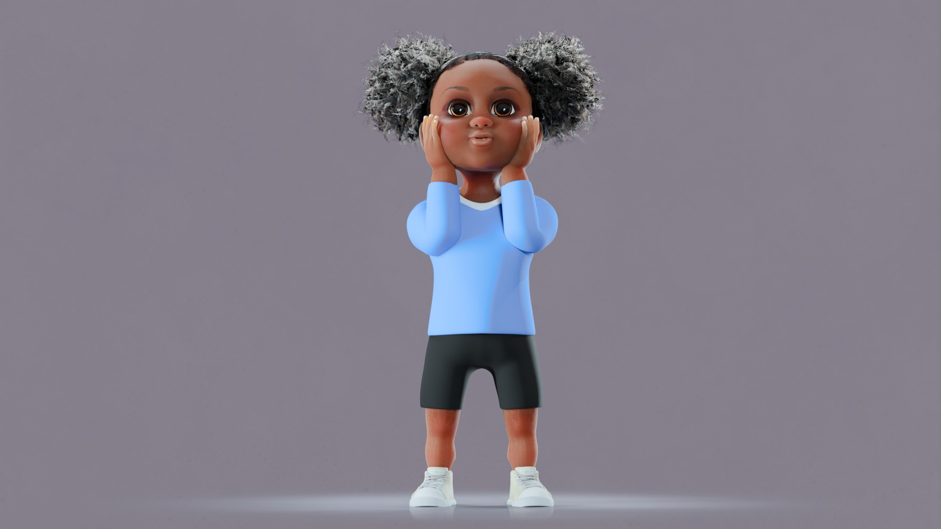 Afro Girl - Rigged cartoon character Low-poly 3D model_7