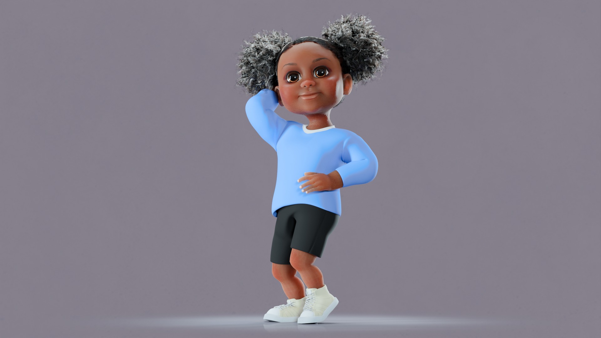 Afro Girl - Rigged cartoon character Low-poly 3D model_32
