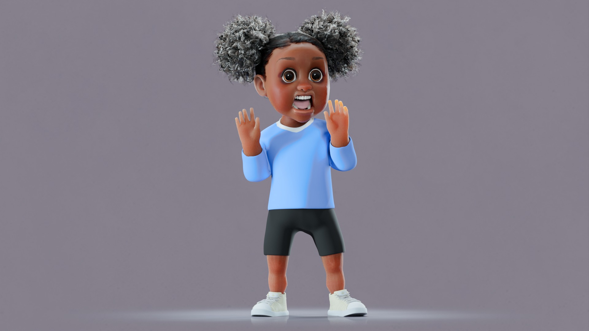 Afro Girl - Rigged cartoon character Low-poly 3D model_3