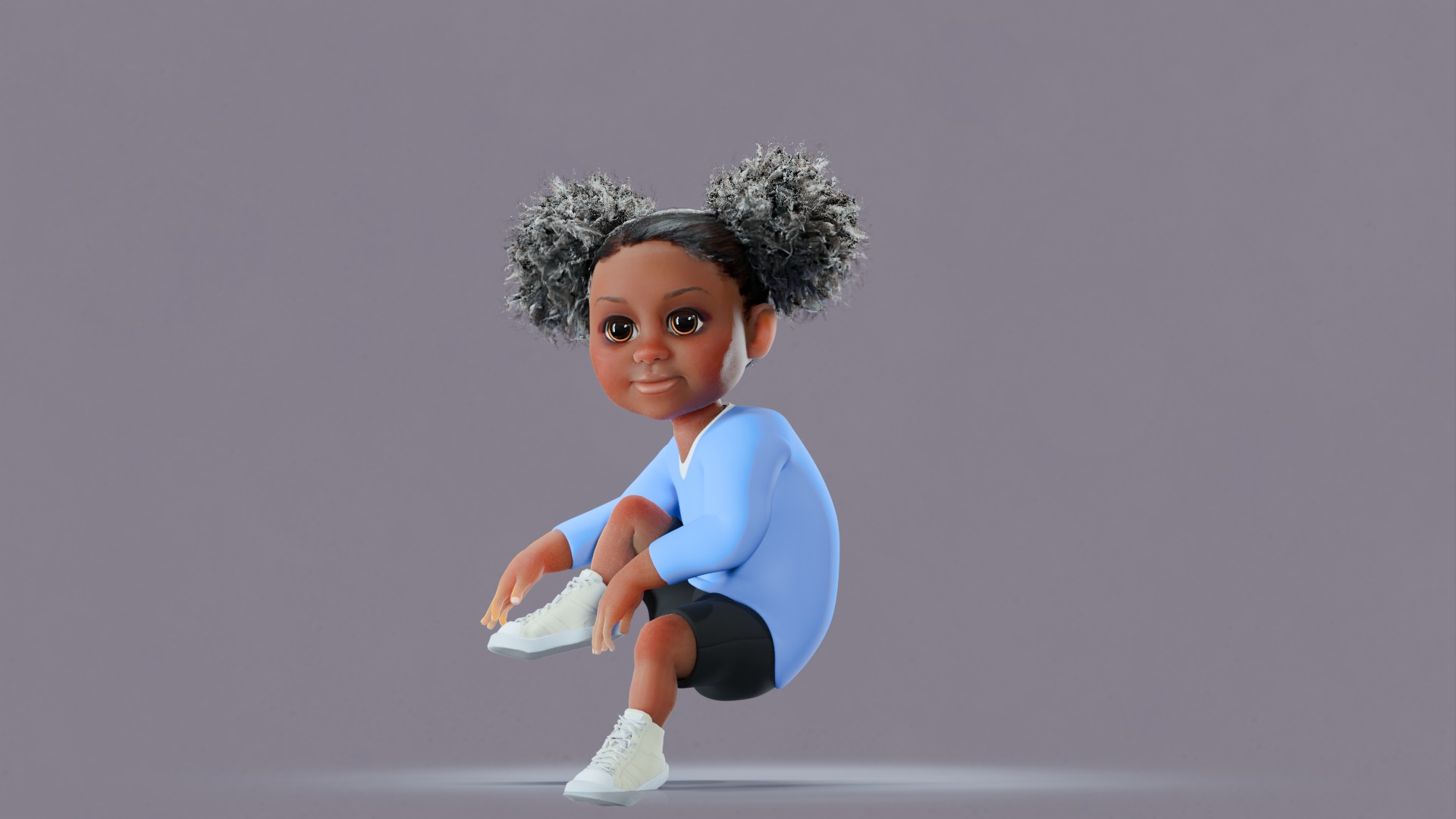 Afro Girl - Rigged cartoon character Low-poly 3D model_27