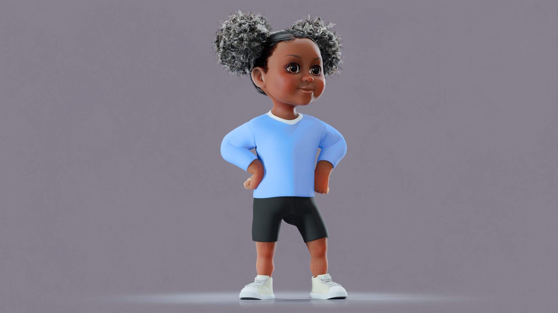 Afro Girl - Rigged cartoon character Low-poly 3D model_5