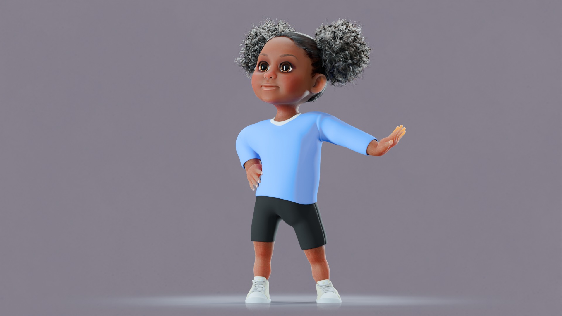 Afro Girl - Rigged cartoon character Low-poly 3D model_2