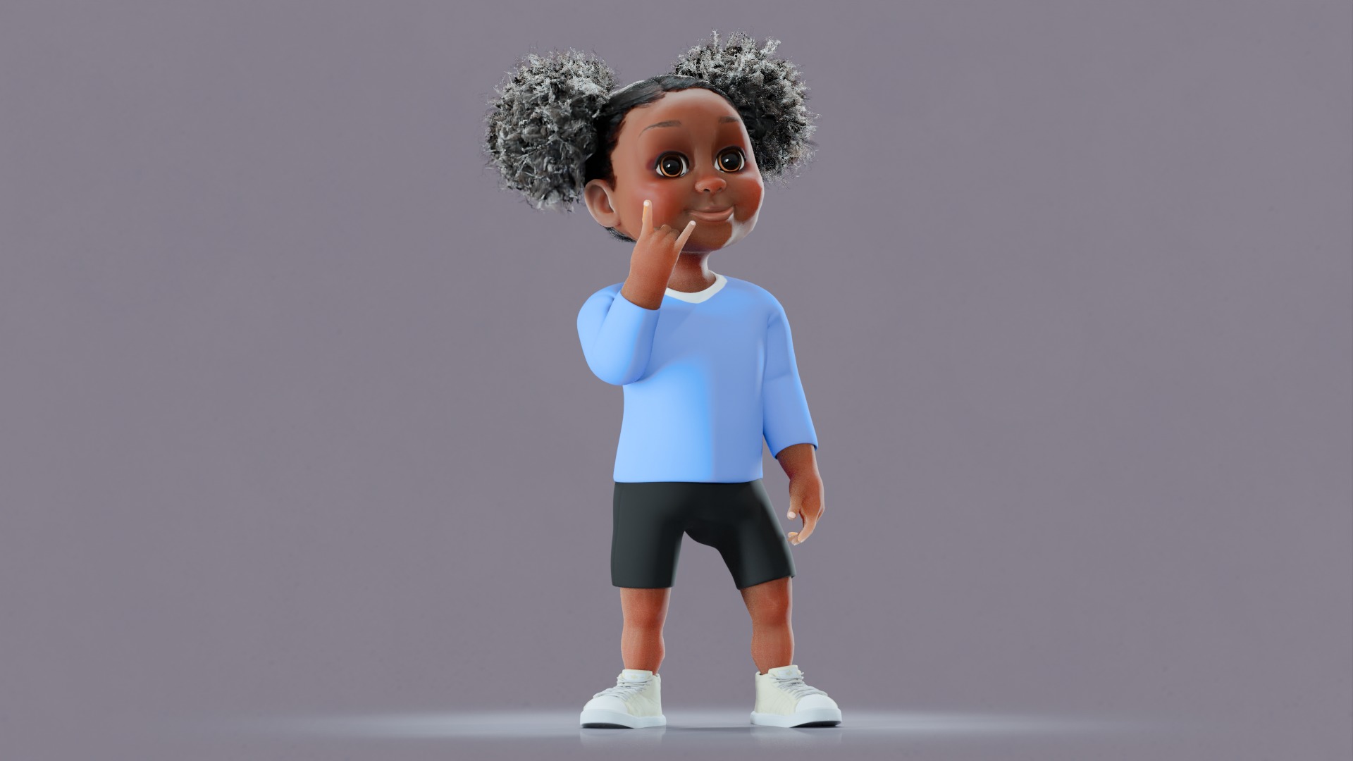 Afro Girl - Rigged cartoon character Low-poly 3D model_15