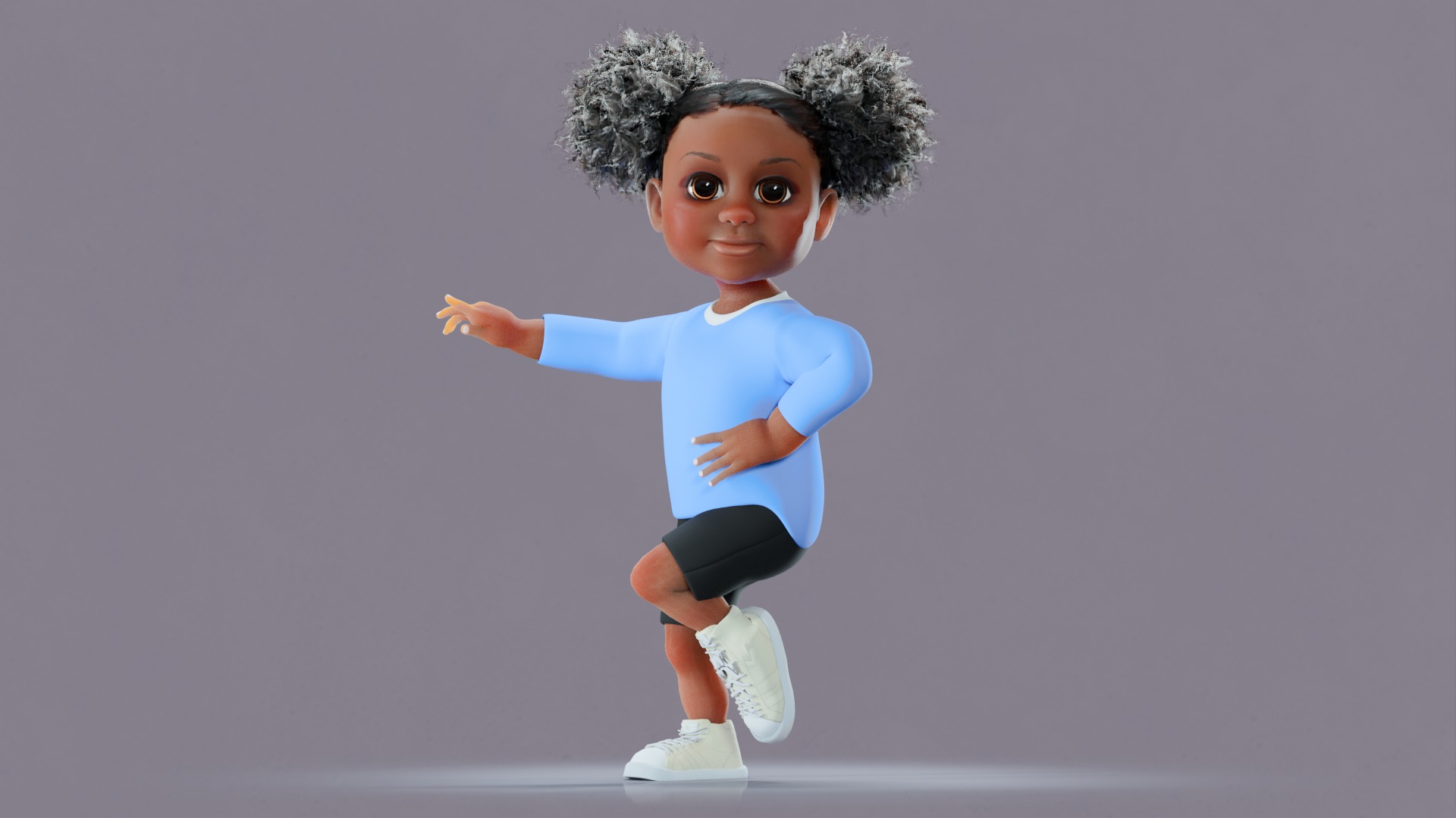 Afro Girl - Rigged cartoon character Low-poly 3D model_6