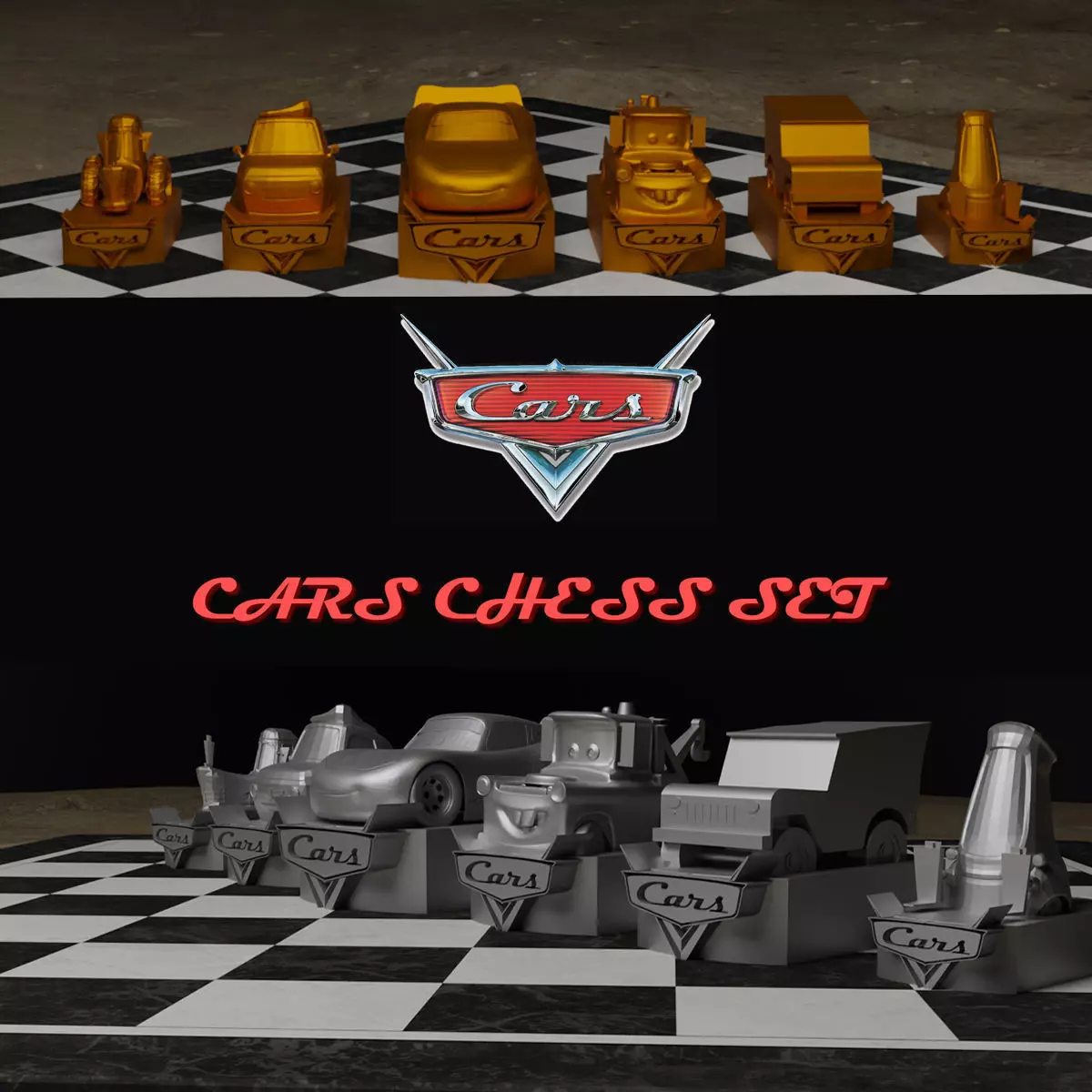 Cars Movie Chess Set - 6 Chess Game Pieces 3D print model_0