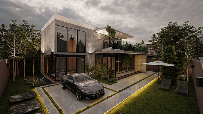 Modern Minimalist Villa Site - Lumion Scene 3D model 2