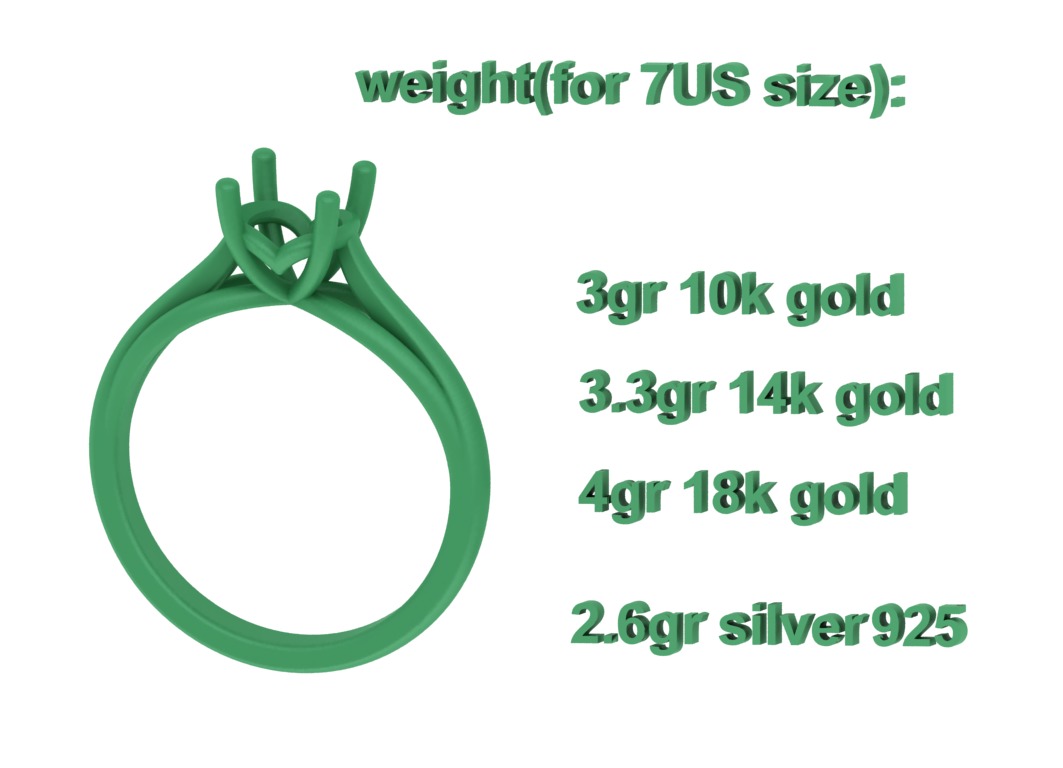 Petite Engagement Solitaire ring 1ct stone 4prong setting  3D print model_12