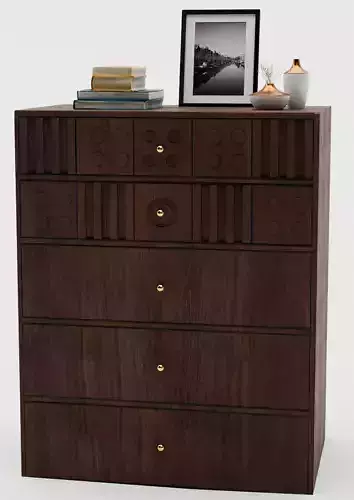 Vintage-Inspired Dark Wood Dresser with Gold Handles