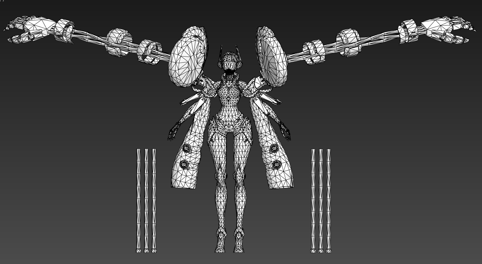 Mechanical girl Low-poly 3D model_10