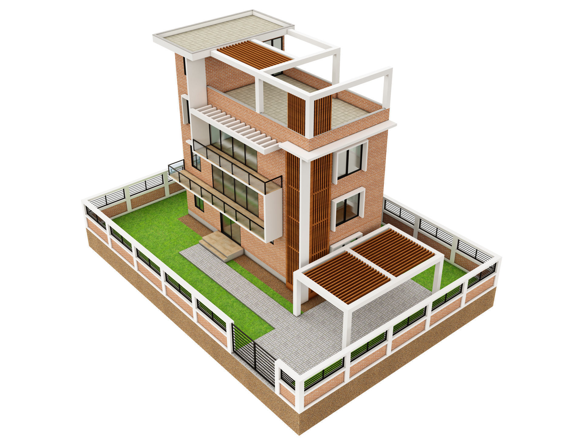 Modern Brick House 2 3D model_7