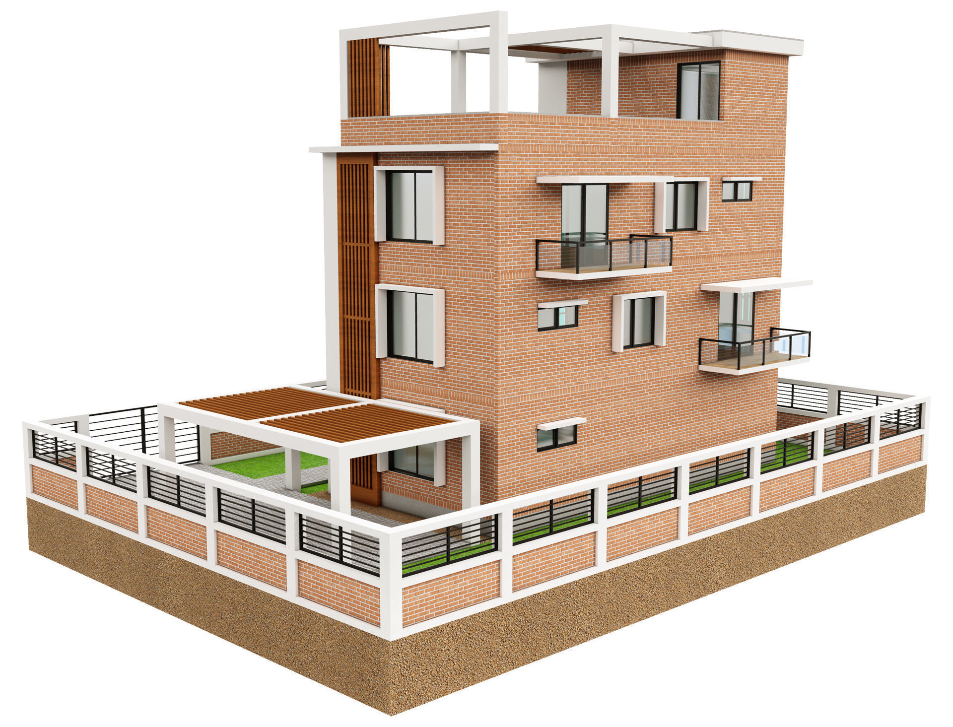 Modern Brick House 2 3D model_4
