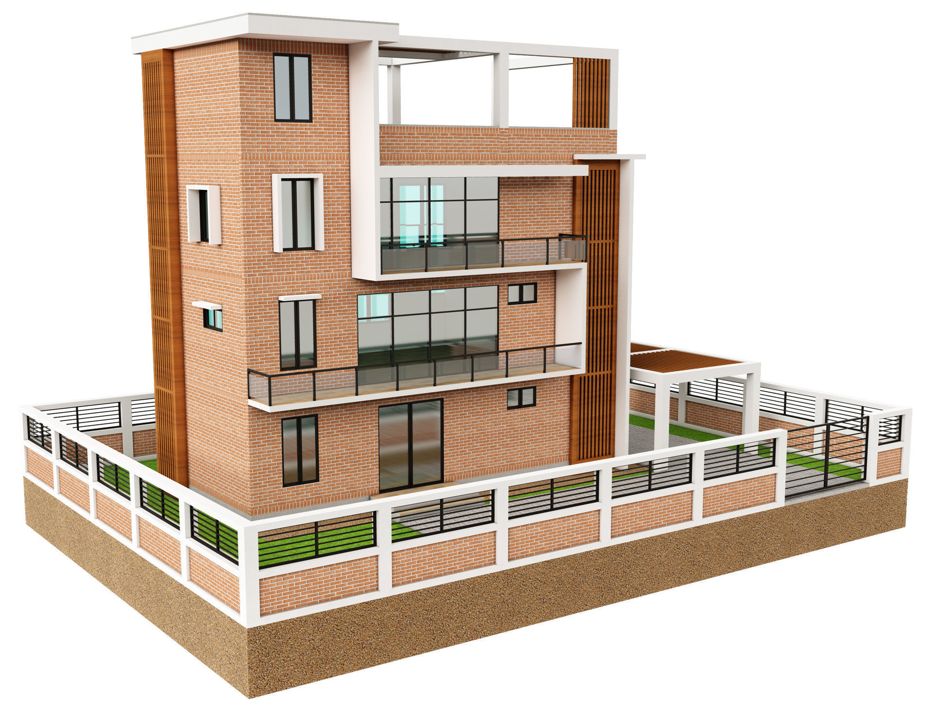 Modern Brick House 2 3D model_3