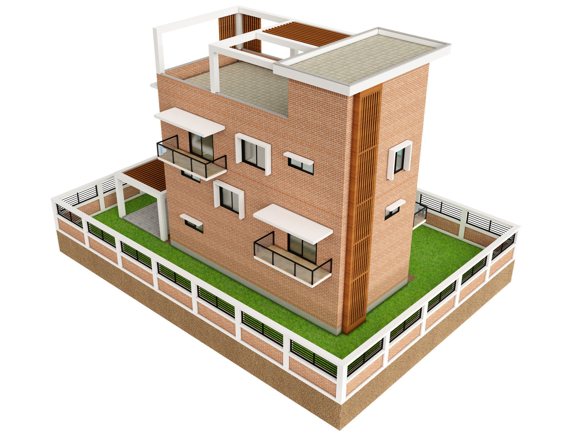 Modern Brick House 2 3D model_6