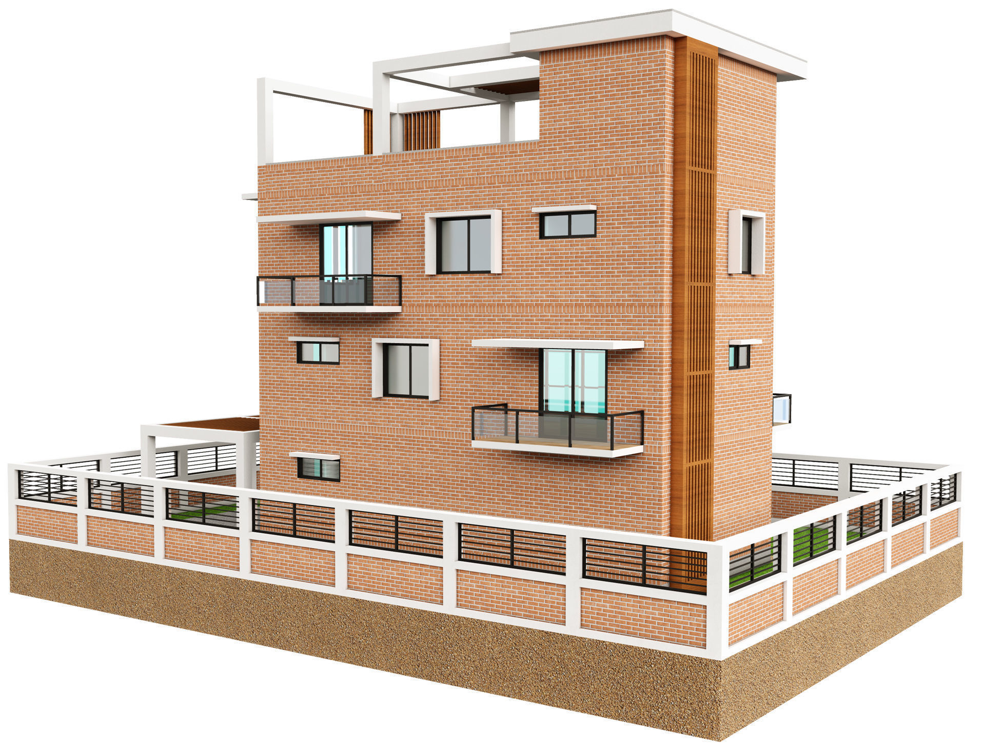 Modern Brick House 2 3D model_5