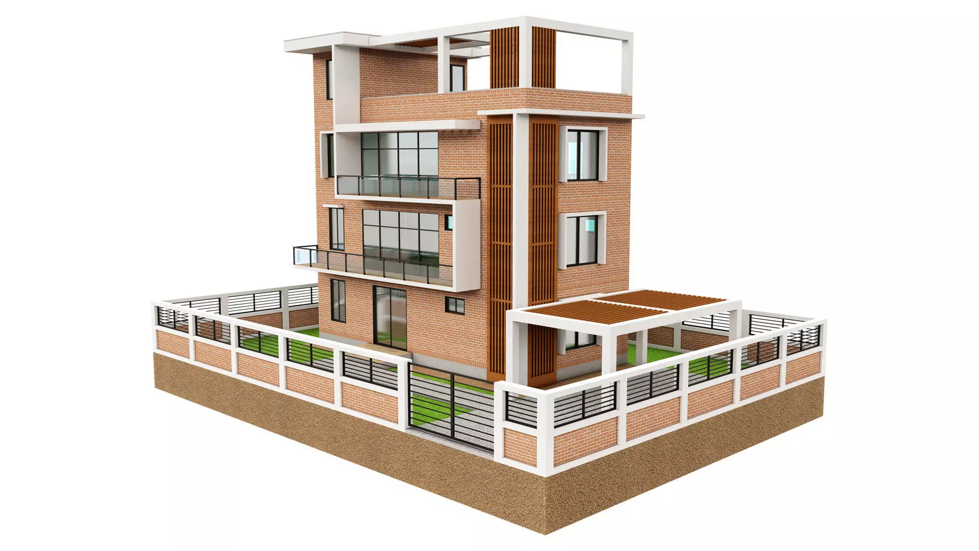 Modern Brick House 2 3D model_0