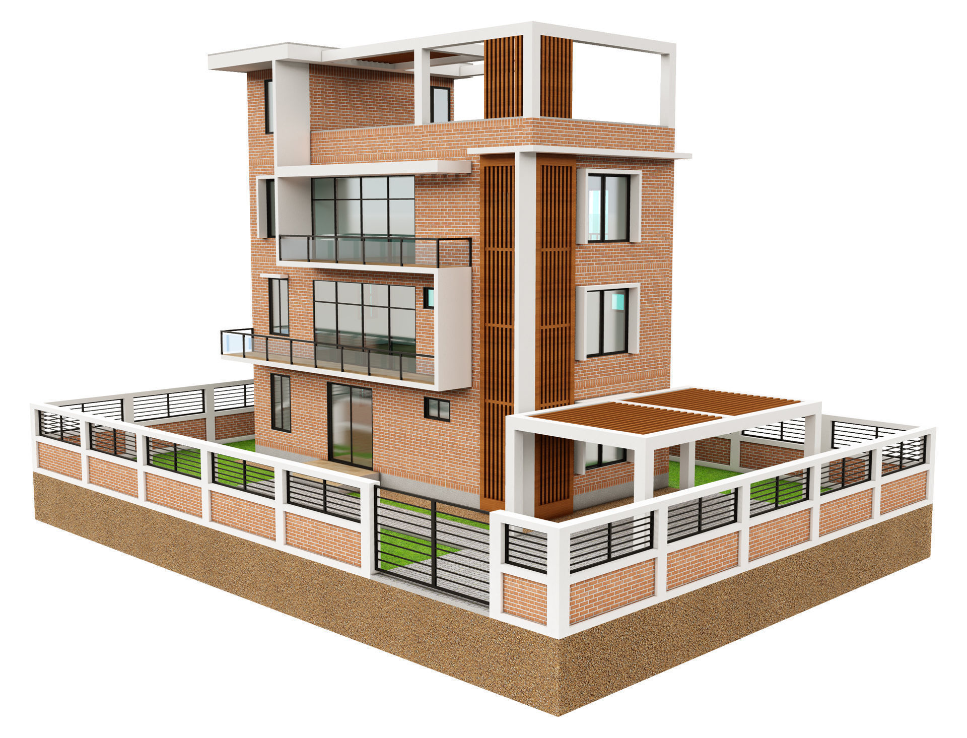 Modern Brick House 2 3D model_2
