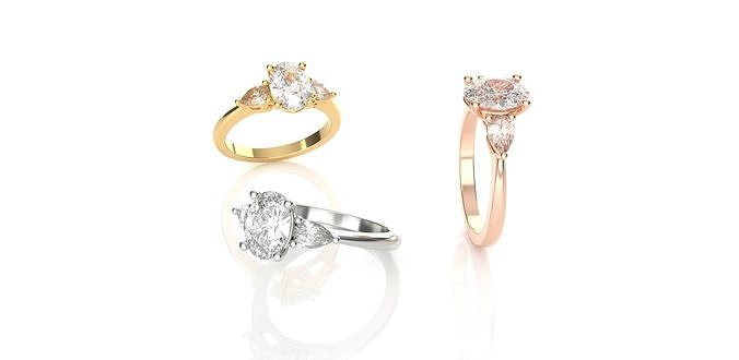 Oval And Pear Trinity Engagement Ring 3D print model