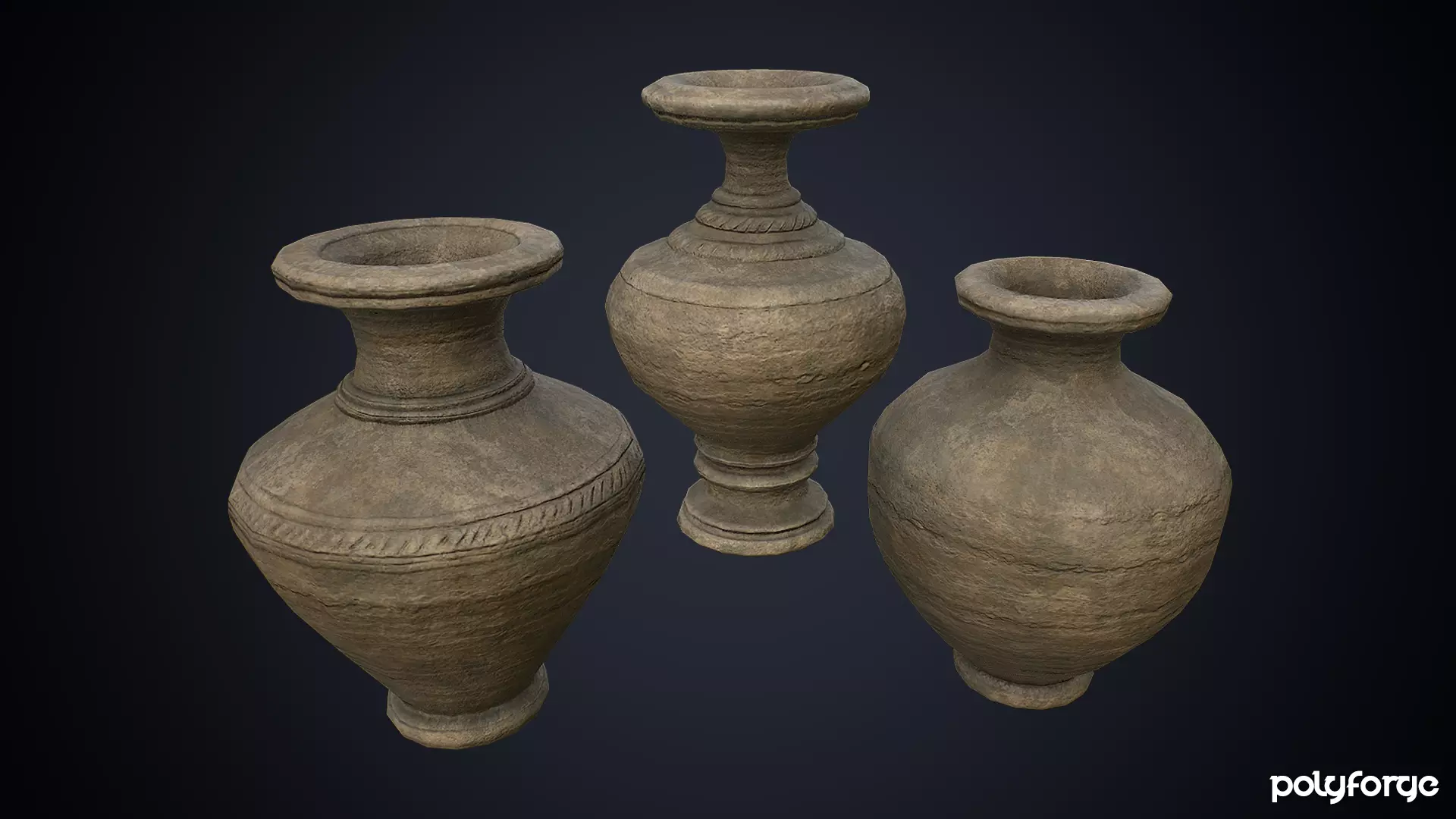 Ancient Pottery - Urn - Ceremonial - Decorative - Storage Pots Low-poly 3D model_0