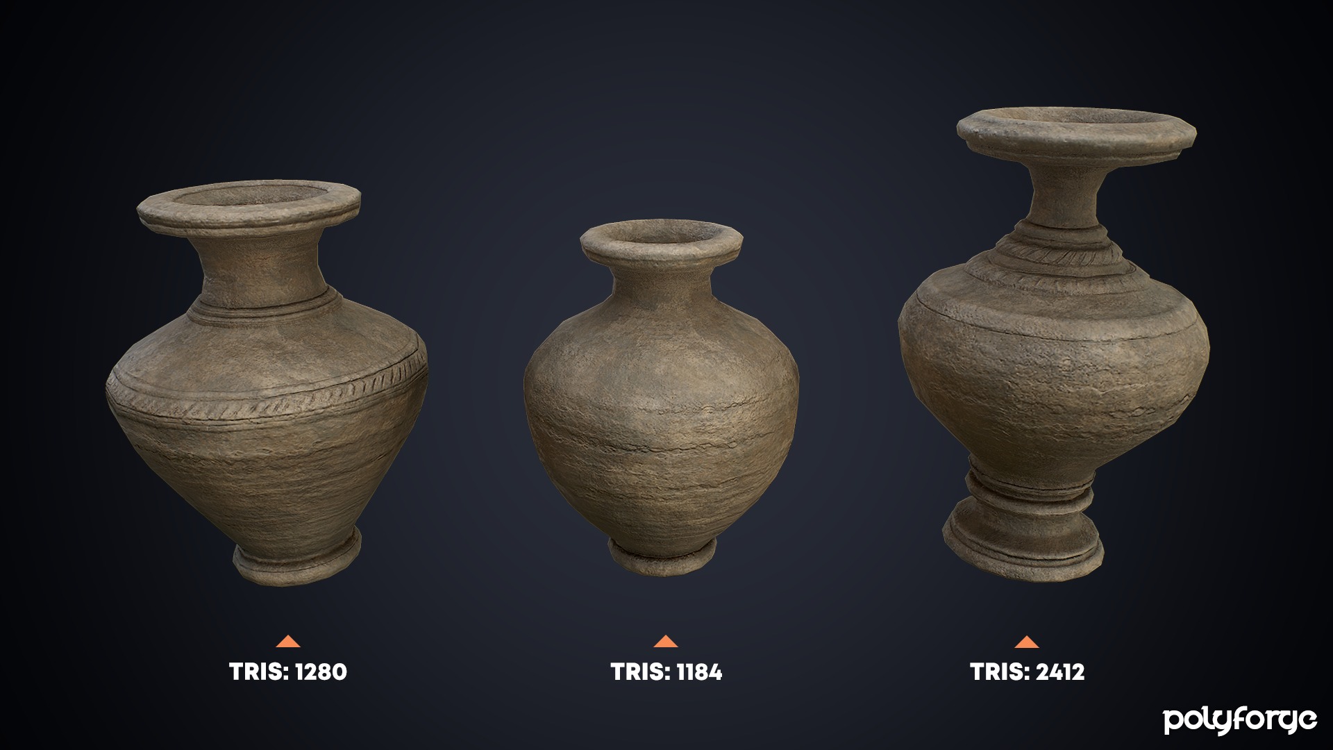 Ancient Pottery - Urn - Ceremonial - Decorative - Storage Pots Low-poly 3D model_1