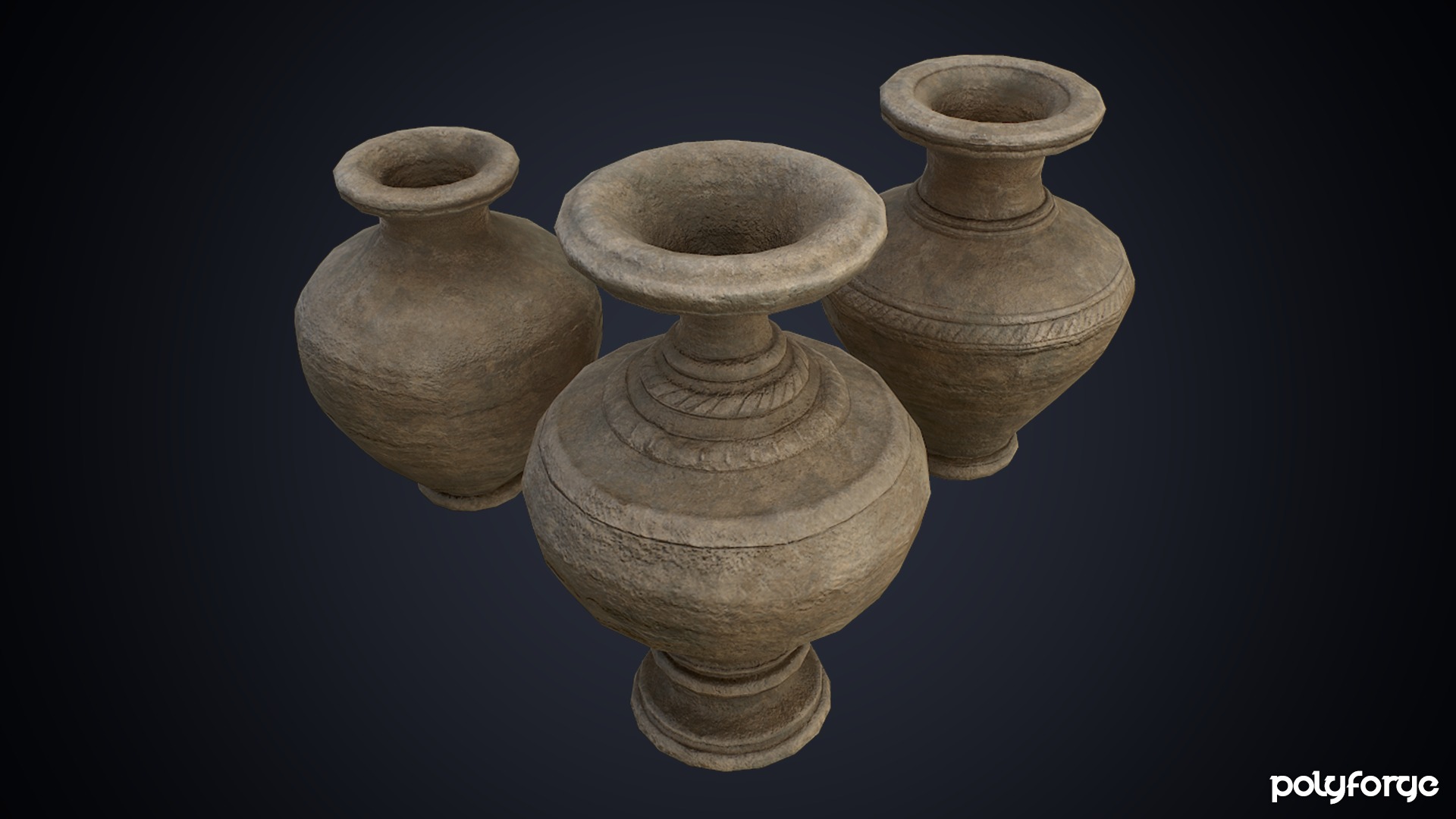 Ancient Pottery - Urn - Ceremonial - Decorative - Storage Pots Low-poly 3D model_2