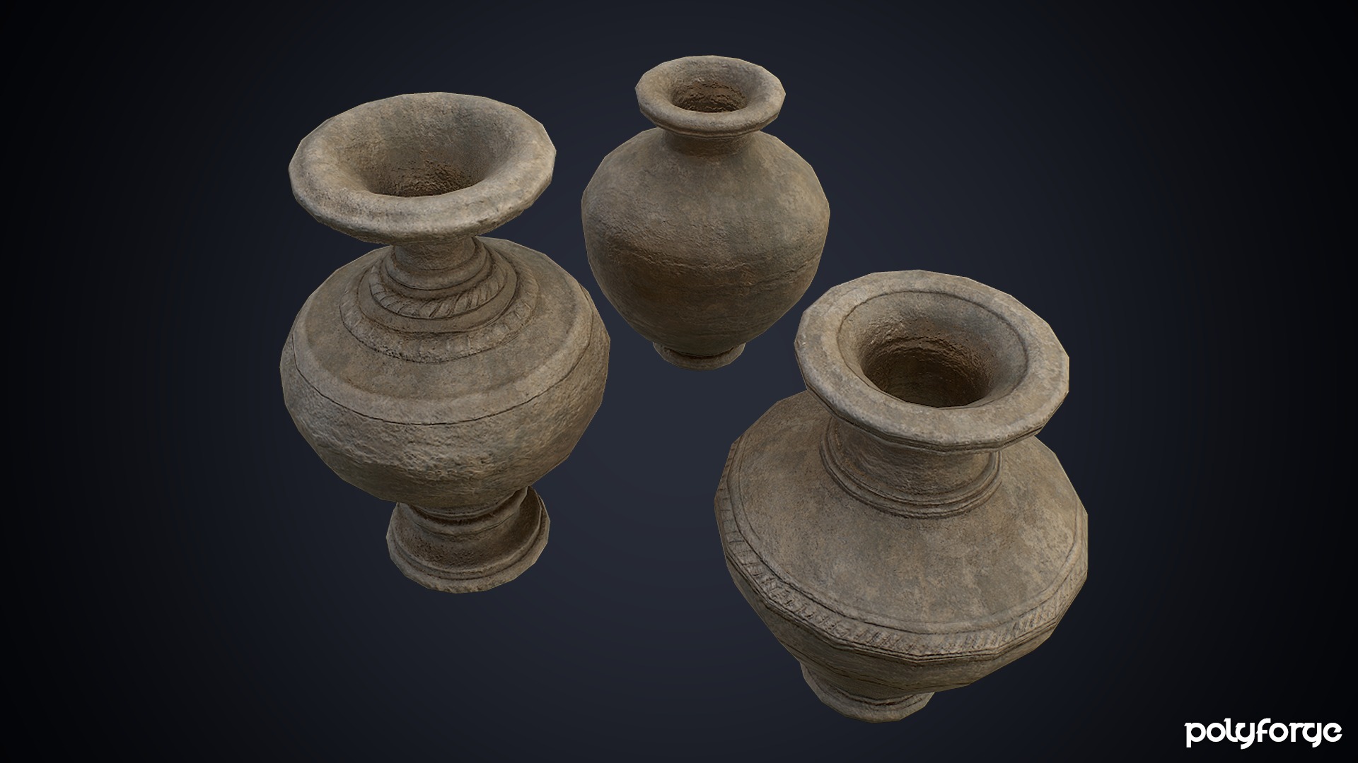 Ancient Pottery - Urn - Ceremonial - Decorative - Storage Pots Low-poly 3D model_4