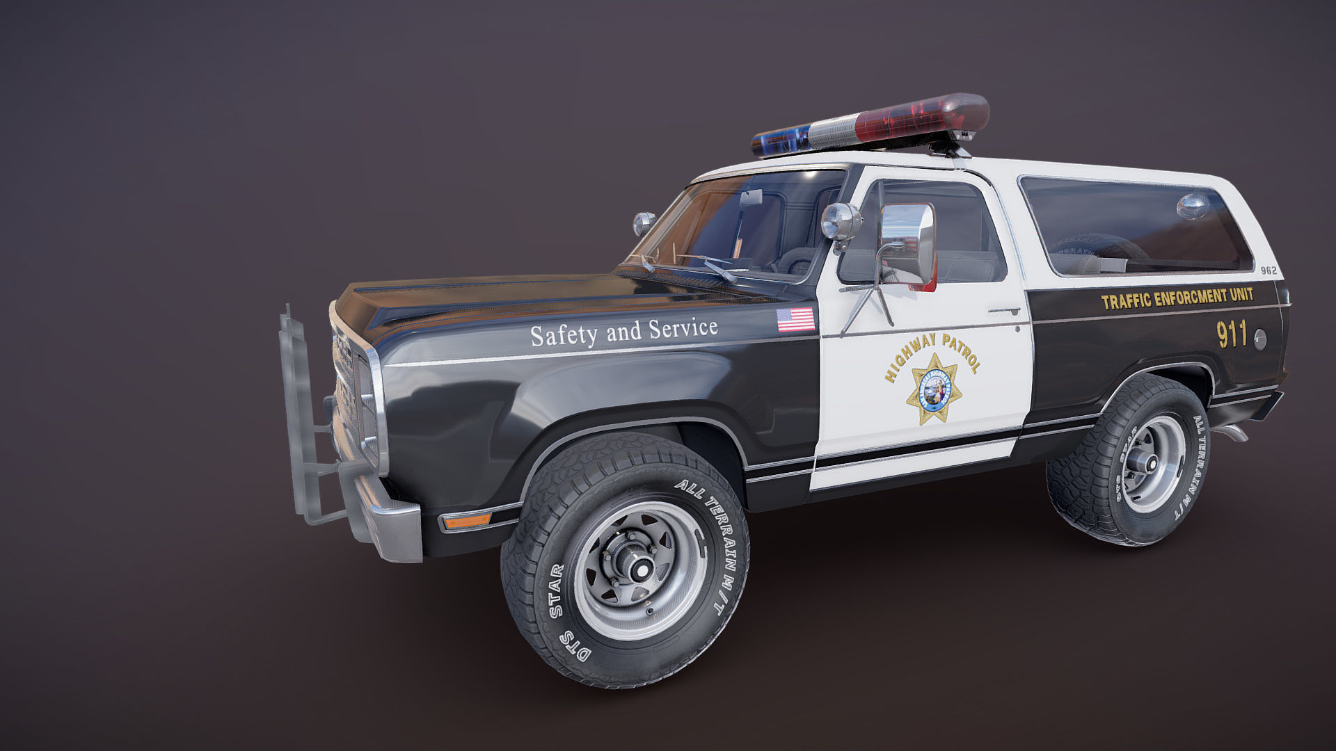 Dodge Ramcharger 1979 police car Low-poly 3D model_19
