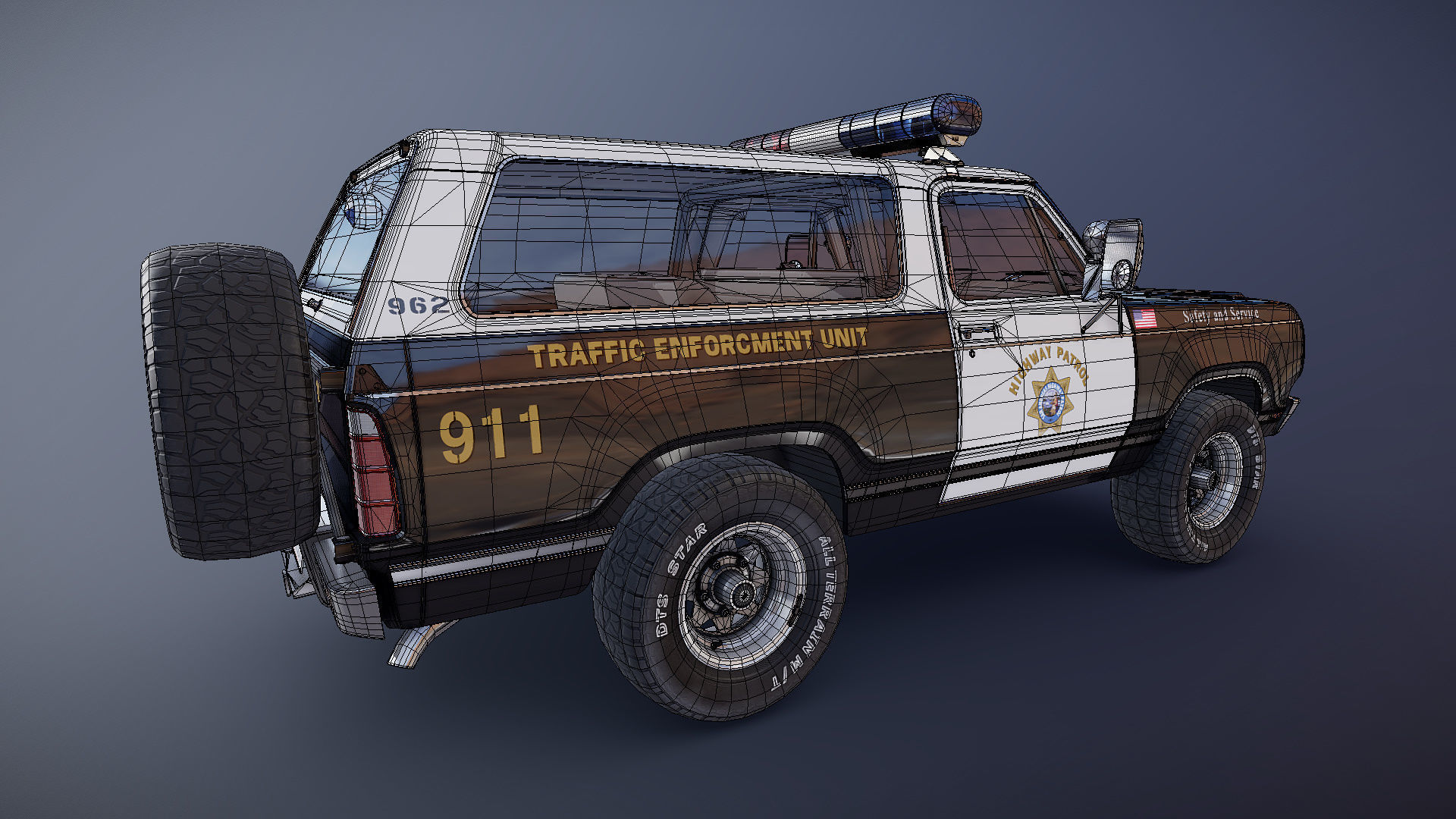 Dodge Ramcharger 1979 police car Low-poly 3D model_29