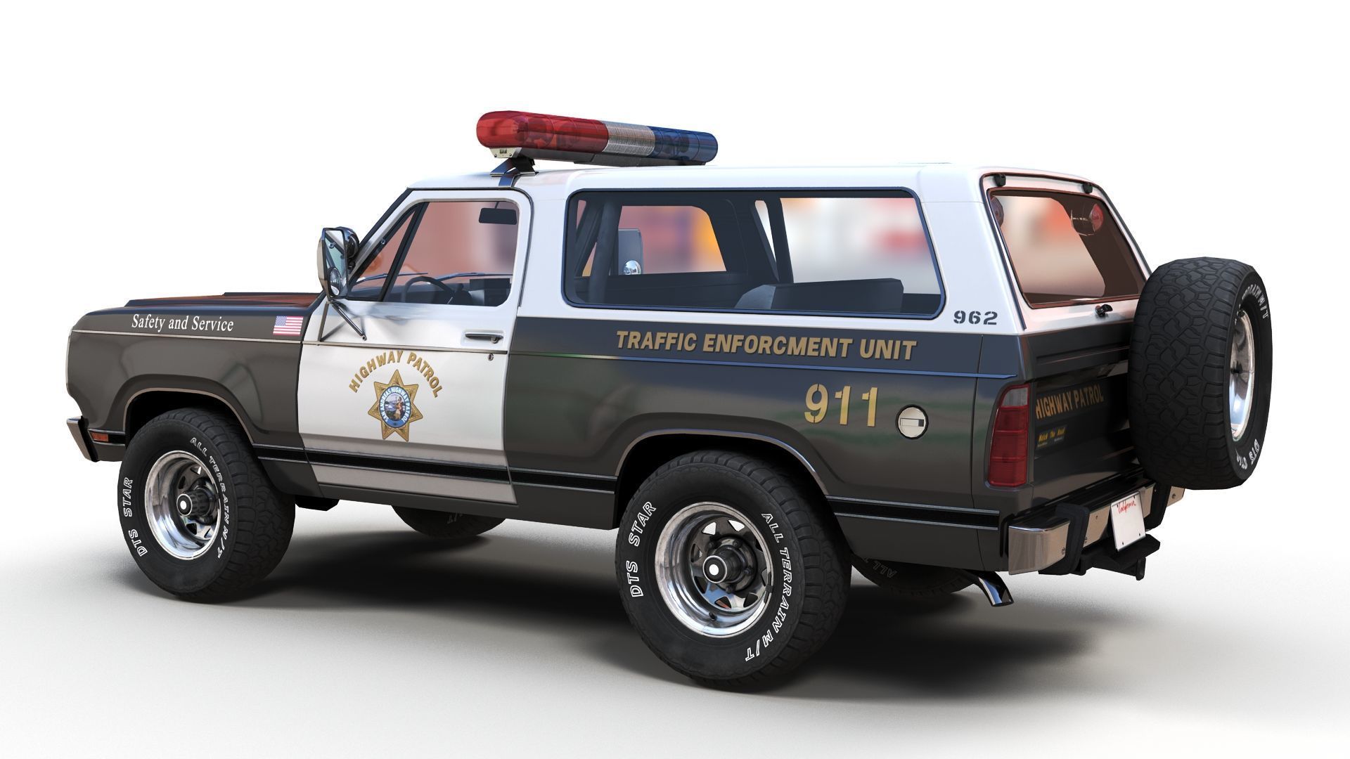 Dodge Ramcharger 1979 police car Low-poly 3D model_4