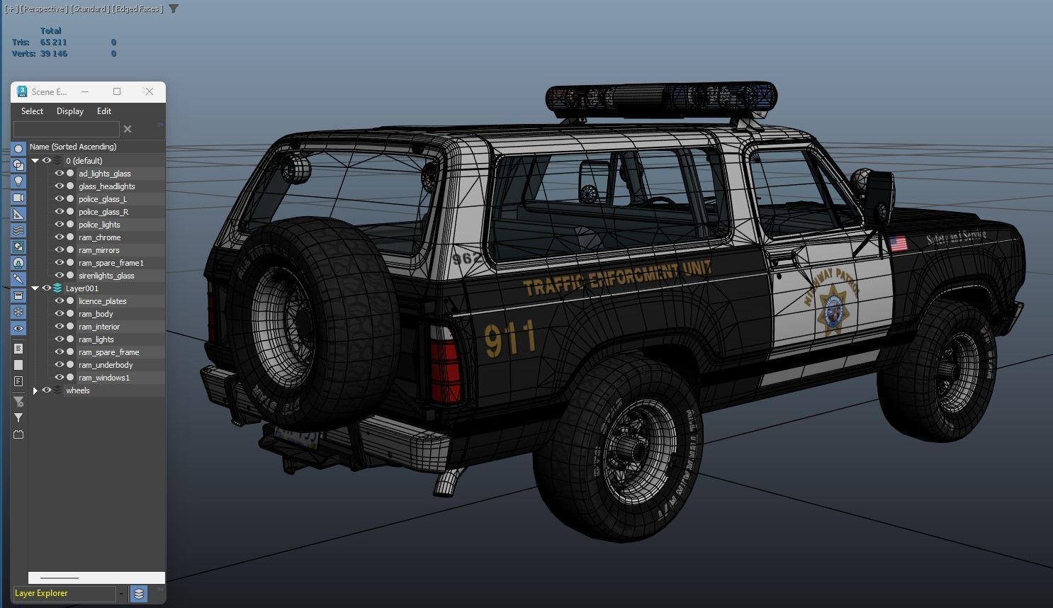 Dodge Ramcharger 1979 police car Low-poly 3D model_38