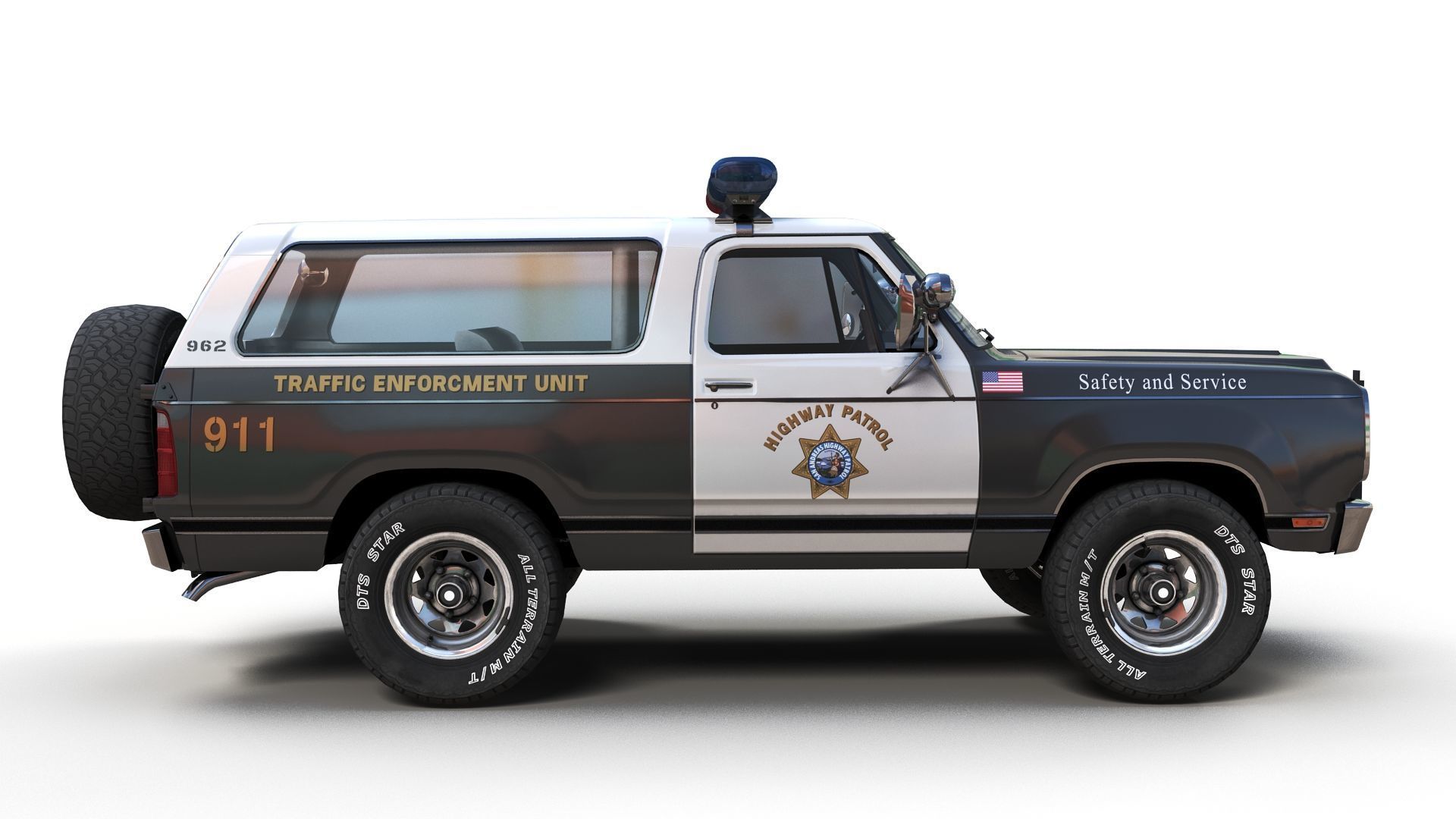 Dodge Ramcharger 1979 police car Low-poly 3D model_3