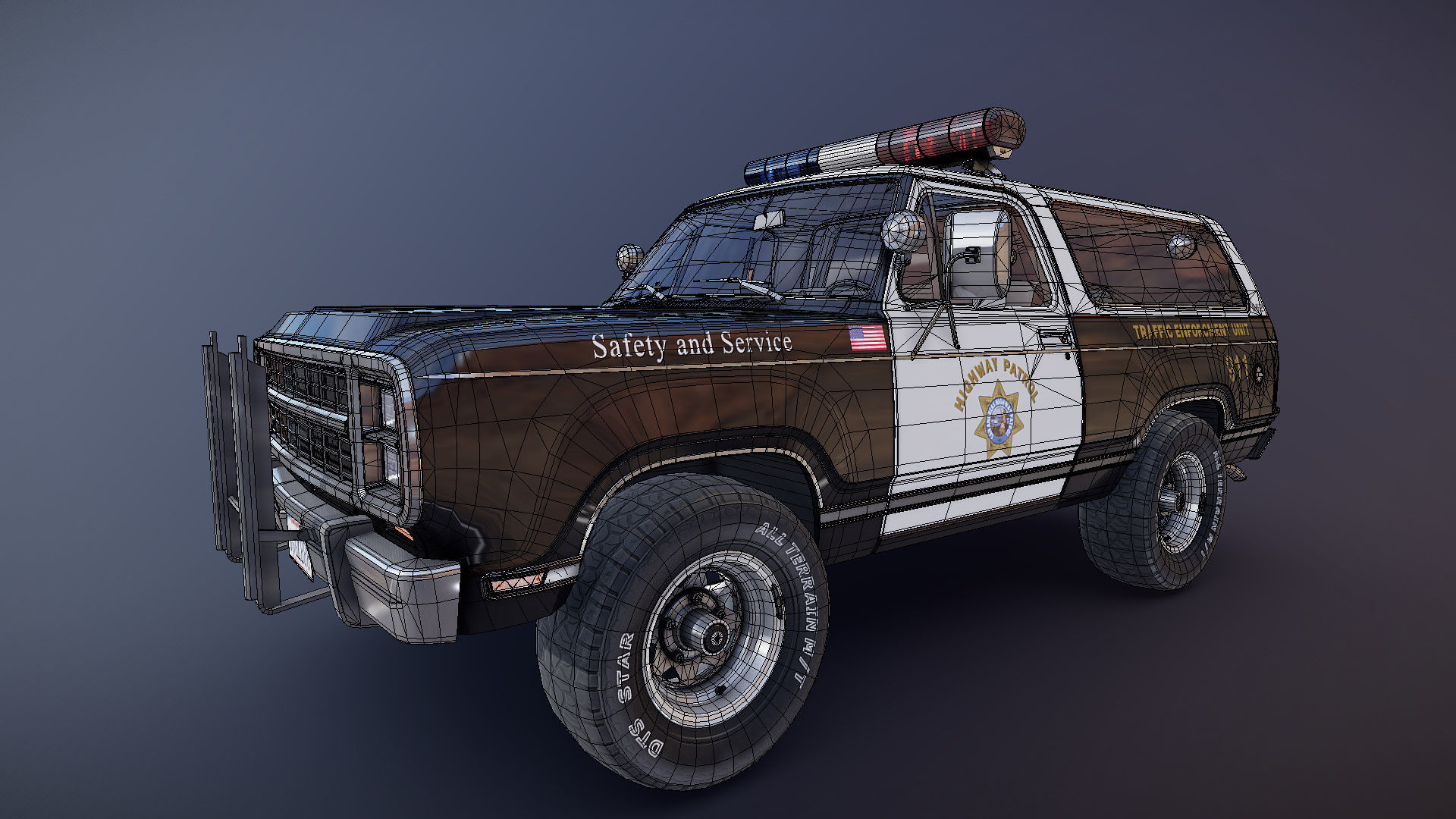 Dodge Ramcharger 1979 police car Low-poly 3D model_26