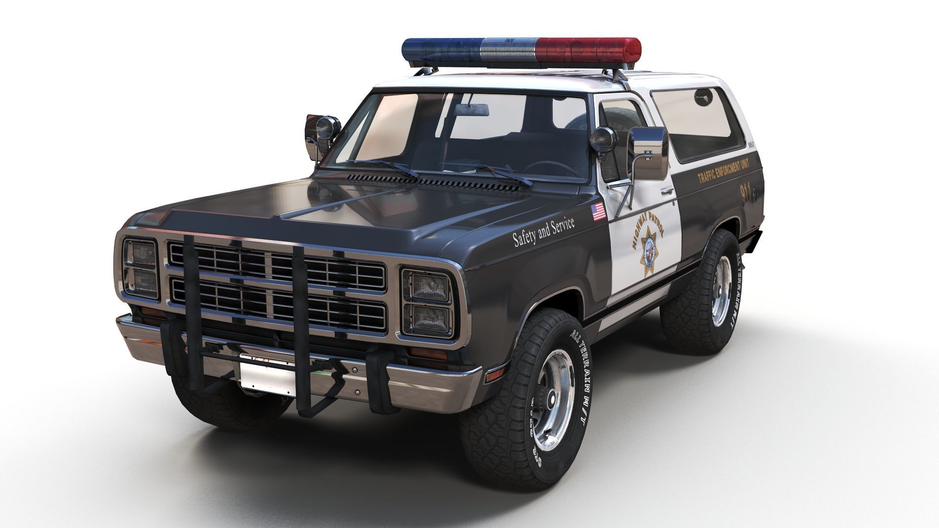 Dodge Ramcharger 1979 police car Low-poly 3D model_1