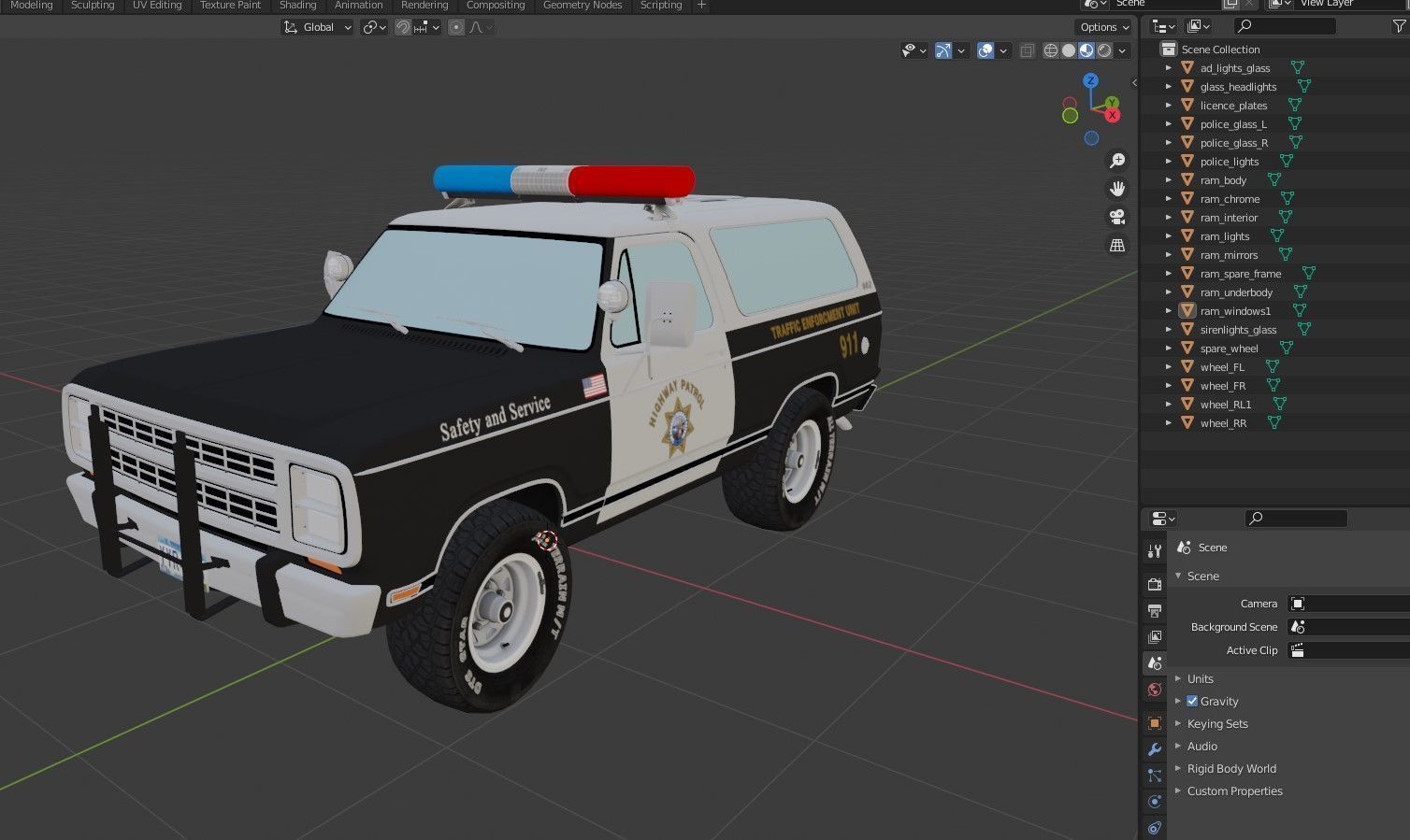 Dodge Ramcharger 1979 police car Low-poly 3D model_44