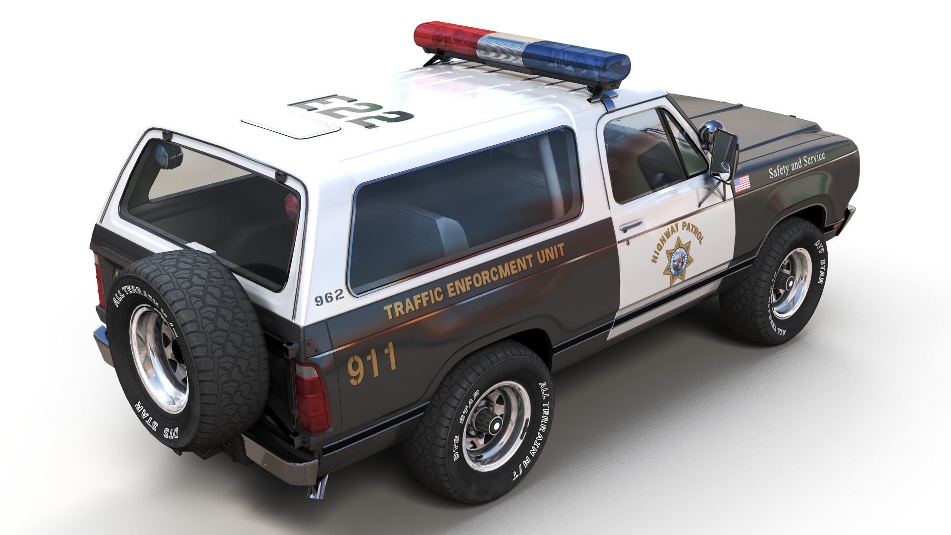 Dodge Ramcharger 1979 police car Low-poly 3D model_2