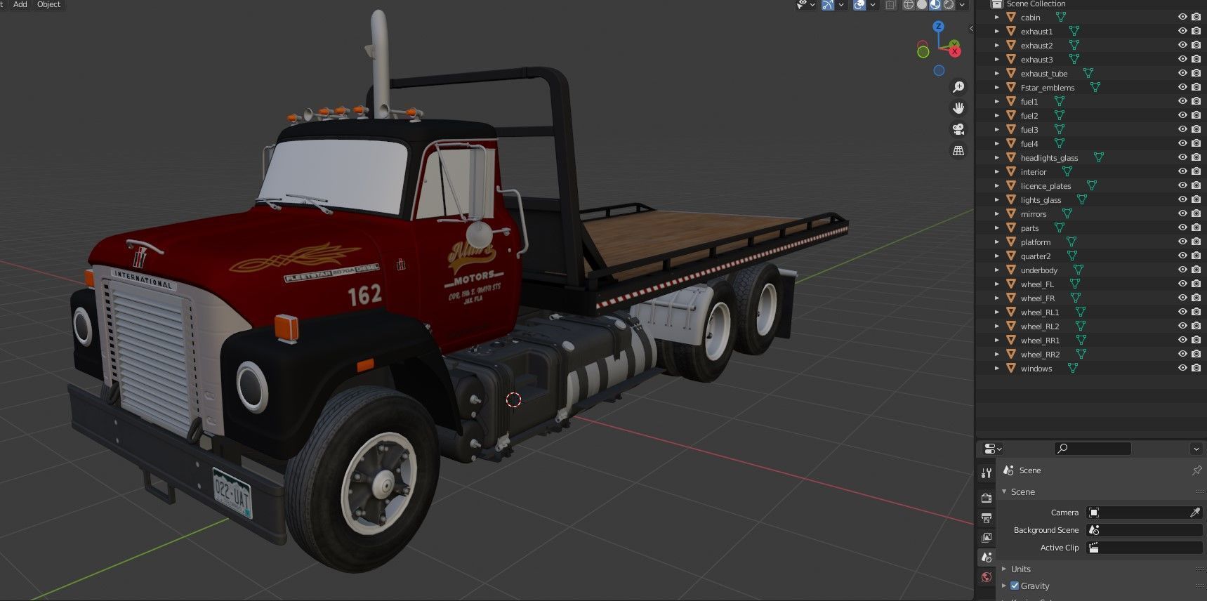 International Fleetstar flatbed truck Low-poly 3D model_39